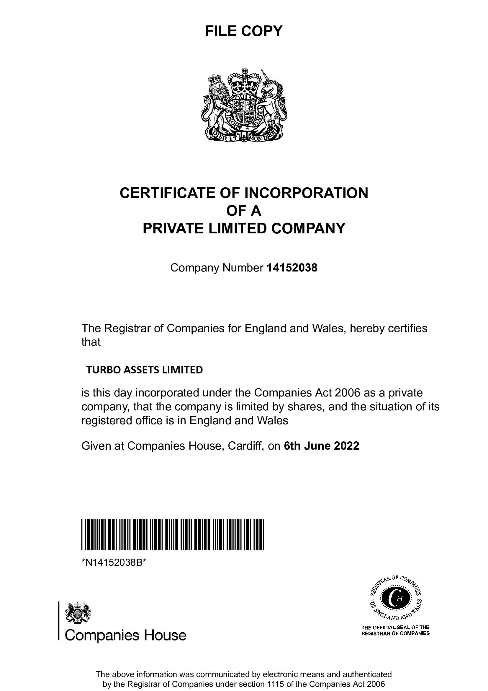Company Legal Certificate